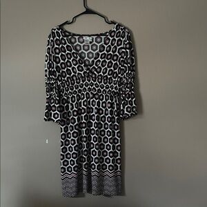 Sophie Max Black Pink and White Patterned Long Sleeve Dress